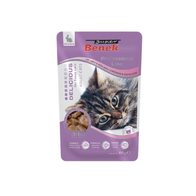 SUPER BENEK Cat Królik w białym sosie dla kotów wybrednych 100g