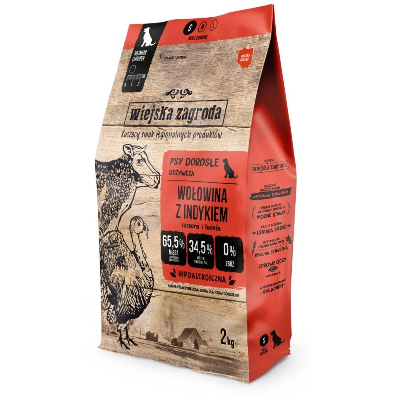 WIEJSKA ZAGRODA PIES Wołowina z indykiem - rozmiar chrupek S 20 kg