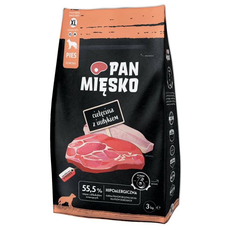 PAN MIĘSKO Cielęcina z indykiem - rozmiar chrupek XL 20 kg