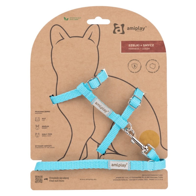 AMIPLAY Samba Cat Szelki ze smyczą dla kota - Turkusowy S
