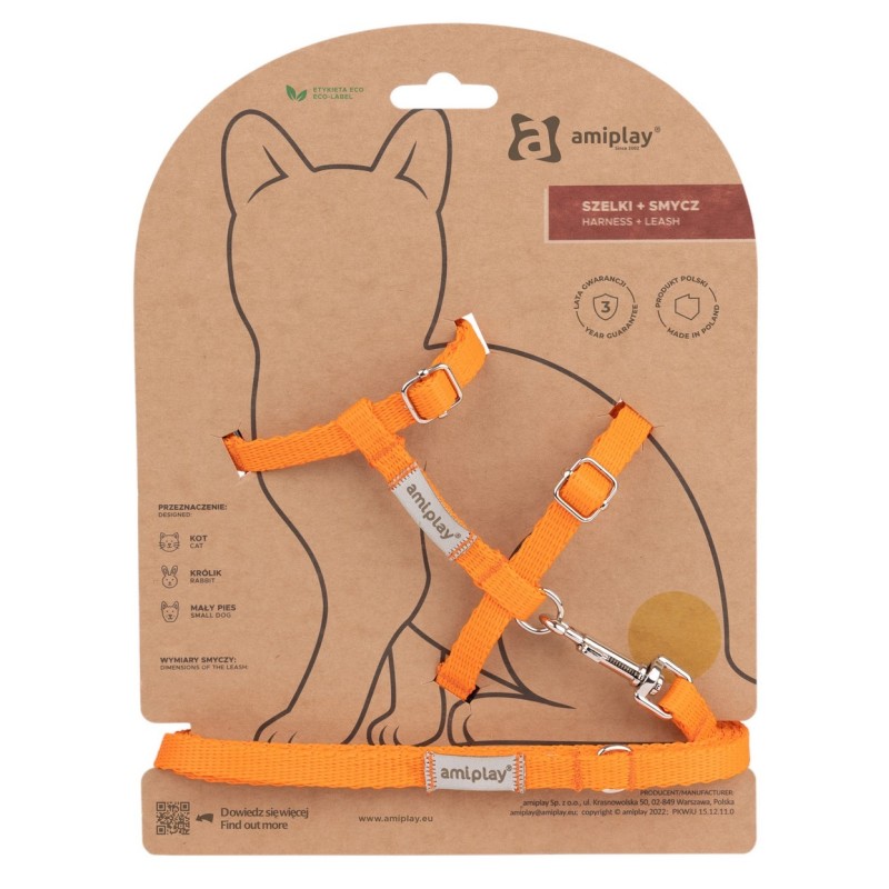 AMIPLAY Samba Cat Szelki ze smyczą dla kota - Pomarańczowy M
