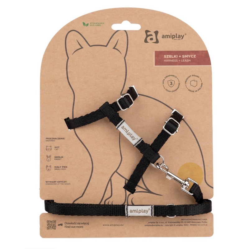 AMIPLAY Samba Cat Szelki ze smyczą dla kota - Czarny M