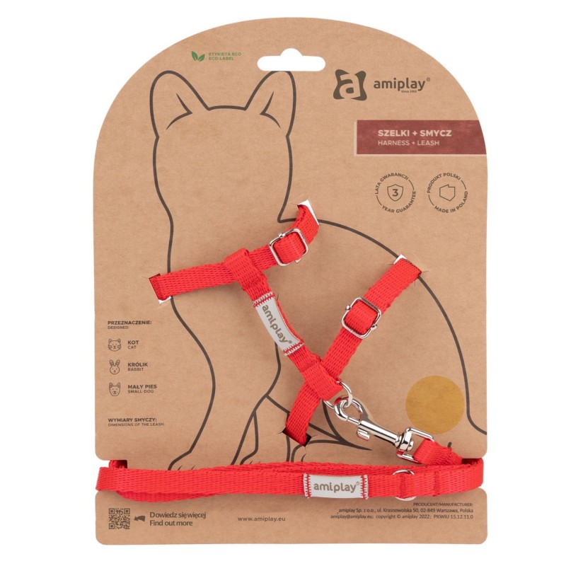 AMIPLAY Samba Cat Szelki ze smyczą dla kota - Czerwony M