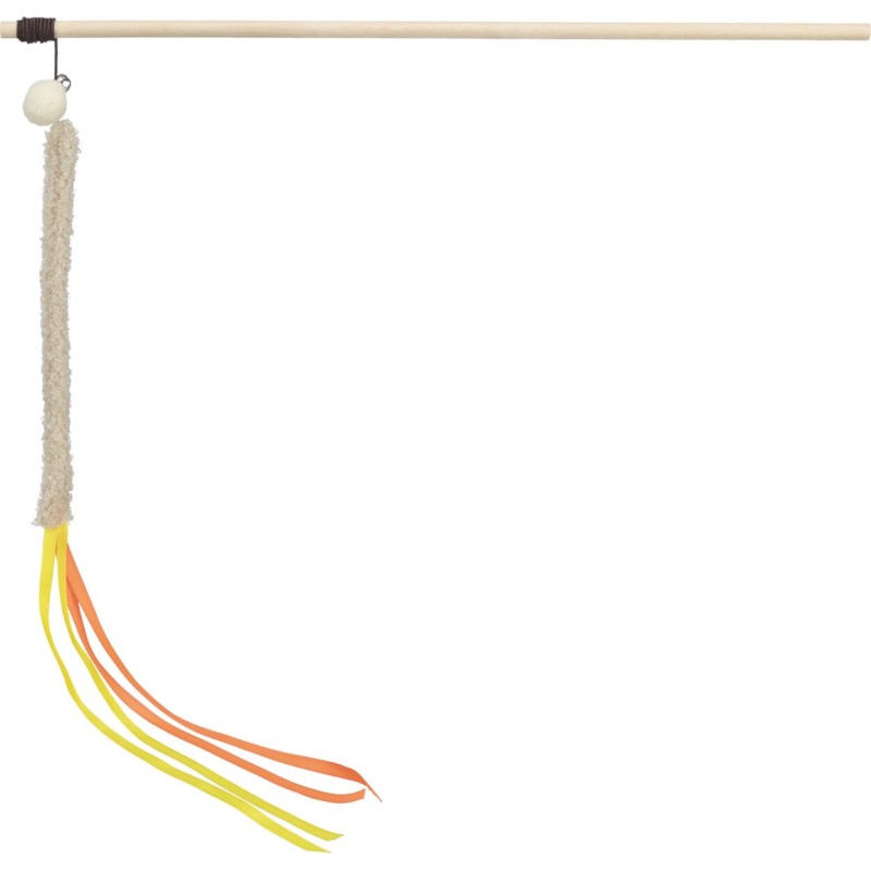 TRIXIE Wędka drewniana z pluszem i tasiemkami 40 cm
