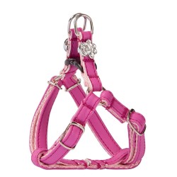 DINGO Szelki skórzane dla Yorka "New York" - Ciemnoróżowo-jasnoróżowe