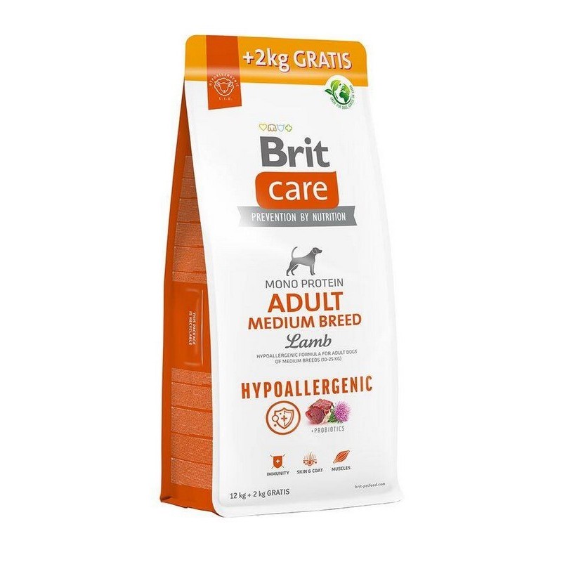 BRIT CARE Dog Hypoallergenic Adult Medium Lamb 12kg + 2kg GRATIS