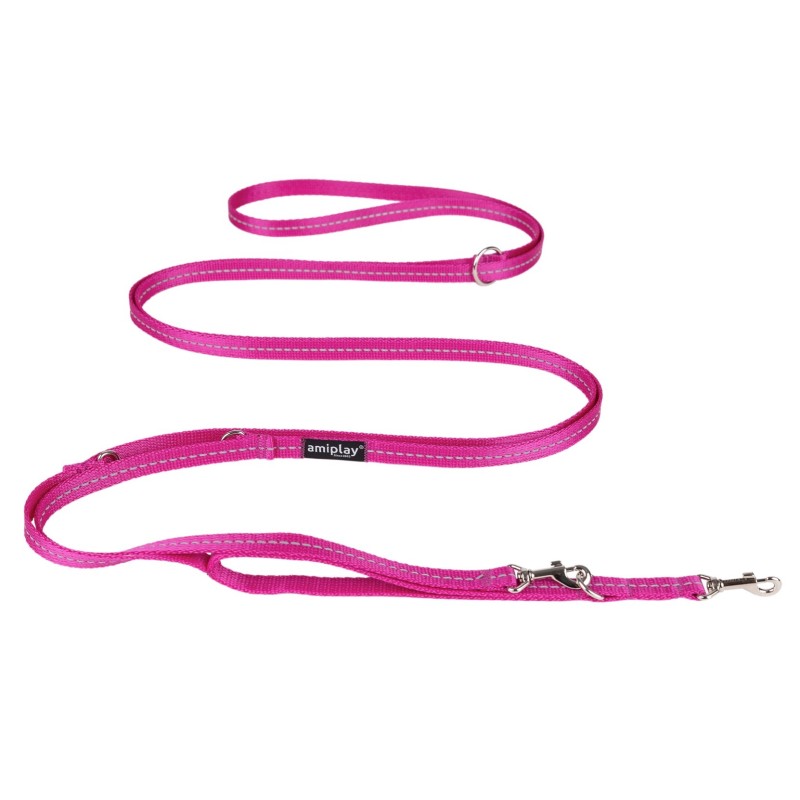 AMIPLAY Reflective Smycz regulowana 8 in 1 - Różowy XL