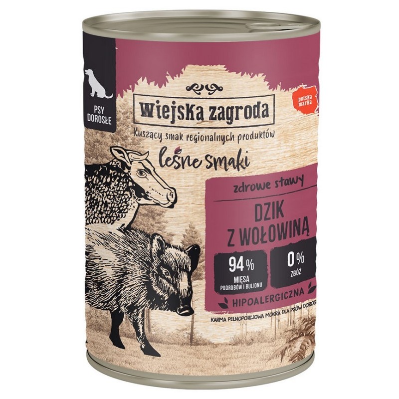 WIEJSKA ZAGRODA PIES Leśne smaki - Dzik z wołowiną 400g