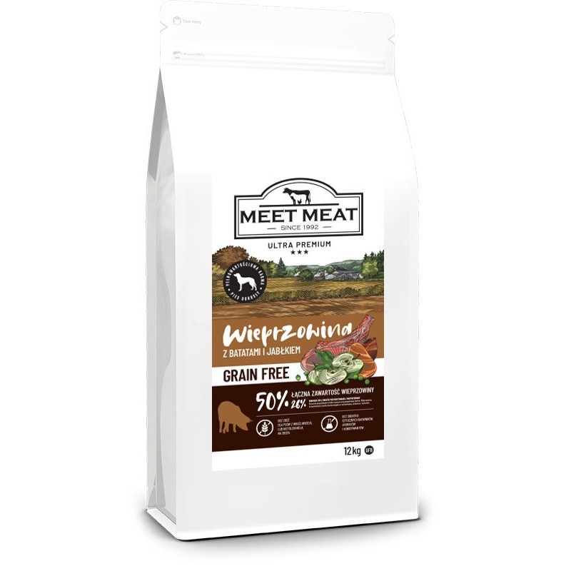 MEET MEAT Grain Free Adult Pork with Sweet Potato - Wieprzowina z batatami i jabłkiem 12 kg