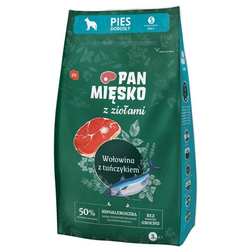 PAN MIĘSKO z Ziołami, Wołowiną i z Tuńczykiem - rozmiar chrupek S 3 kg