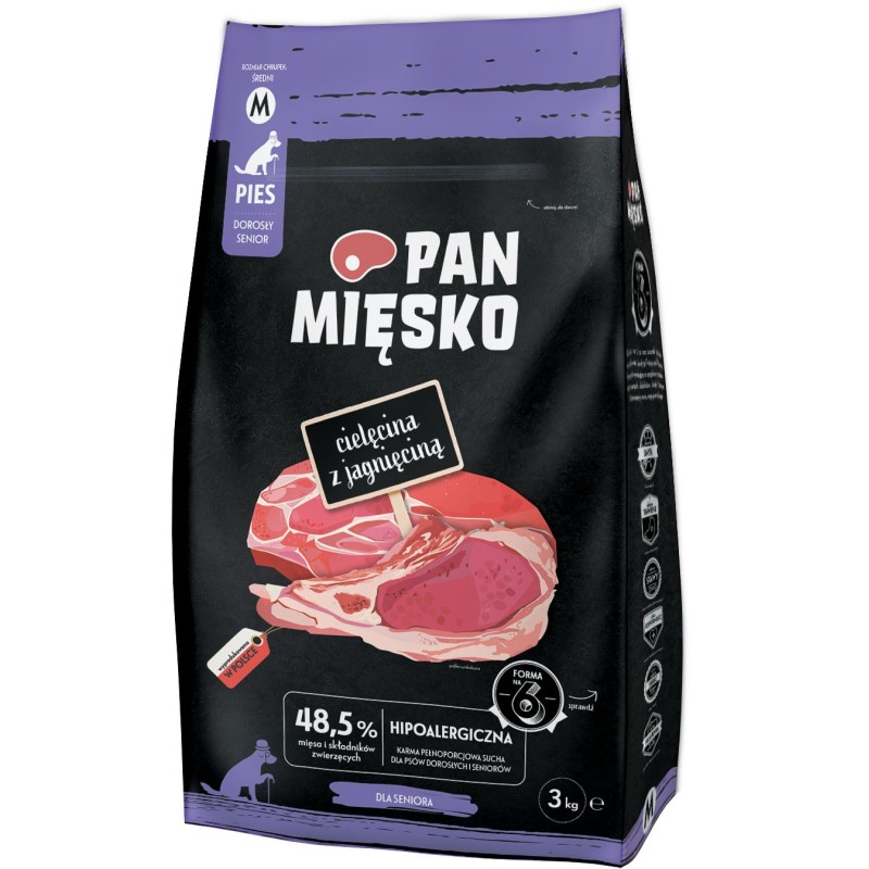 PAN MIĘSKO Senior Cielęcina z jagnięciną - rozmiar chrupek M 3 kg