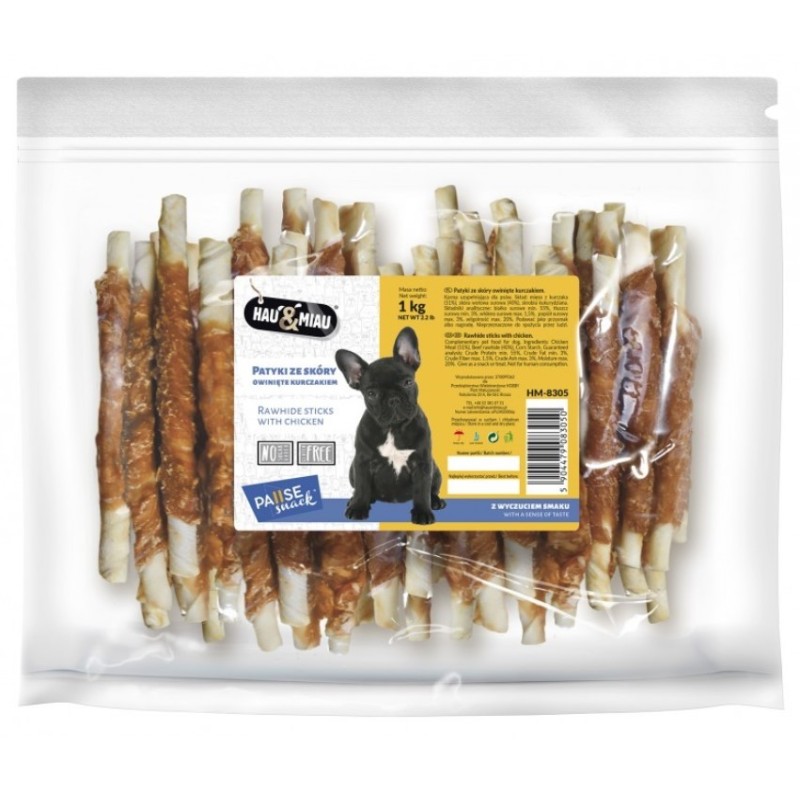 HAU MIAU patyk ze skóry owinięty kurczakiem 1kg
