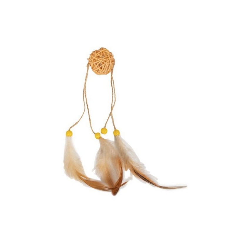 FARM COMPANY Słomiana zabawka dla kota z liną i piórkami 4 x 40 cm