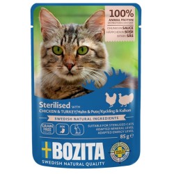 BOZITA Indoor and Sterilised Kawałeczki w sosie z kurczakiem i indykiem - dla kotów 85g (saszetka)