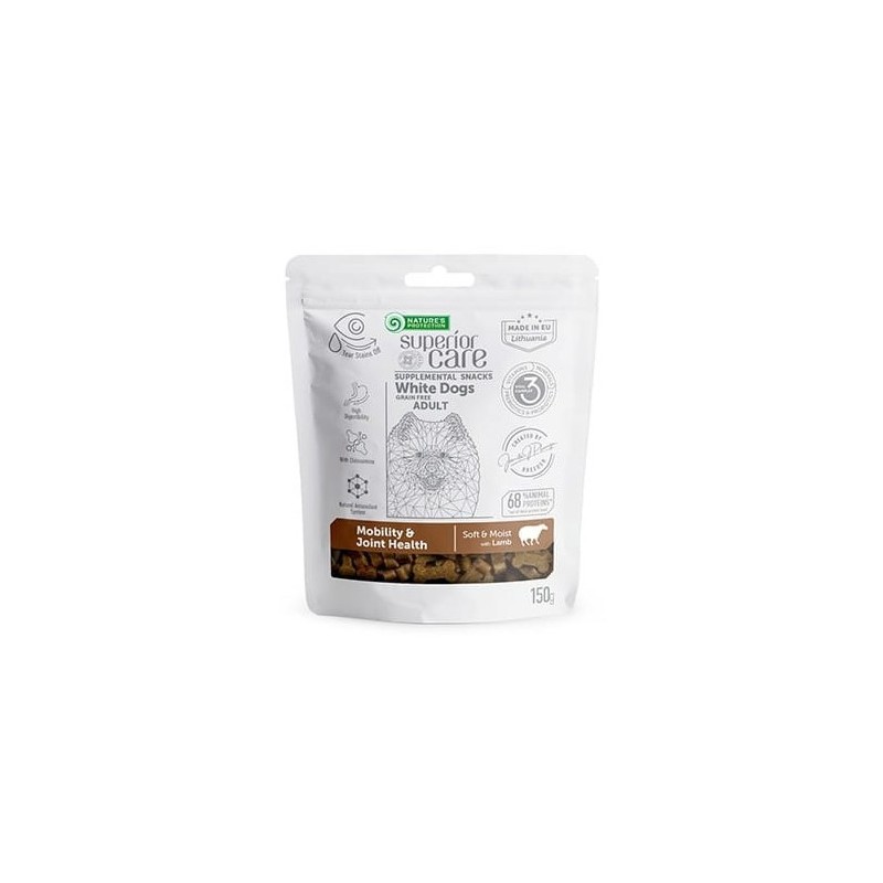 NATURES PROTECTION Superior Care White Dog Adult All Breeds Snack Grain Free Mobility and Joint Health with Lamb 150g