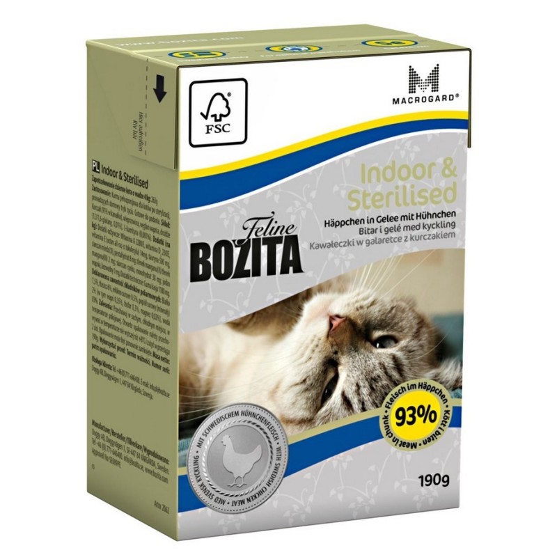 BOZITA Feline Indoor and Sterilised - kawałeczki mięsa w galarecie dla kotów starylizowanych, żyjących wewnątrz 190g