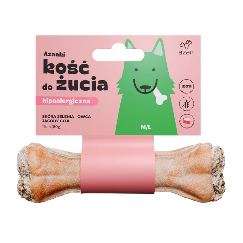 AZANKI Kość hipoalergiczna ze skóry jelenia z owcą i jagodami goji 17 cm