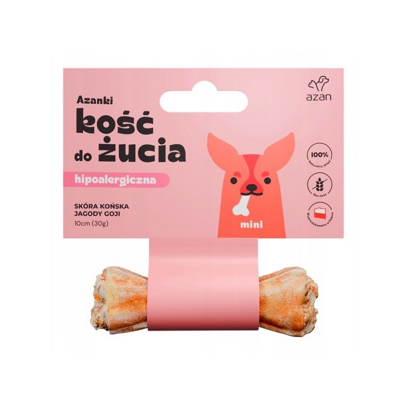 AZANKI Kość hipoalergiczna ze skóry końskiej z jagodami goji MINI 10 cm