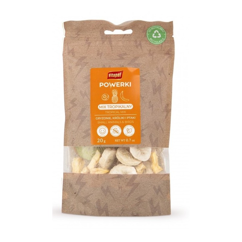VITAPOL Powerki Mix tropikalny liofilizowany dla gryzoni, królika oraz ptaków egzotycznych 20g