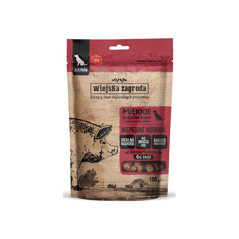 WIEJSKA ZAGRODA PIES Przysmaki Suszone Kąski Wieprzowe wątróbki 100g