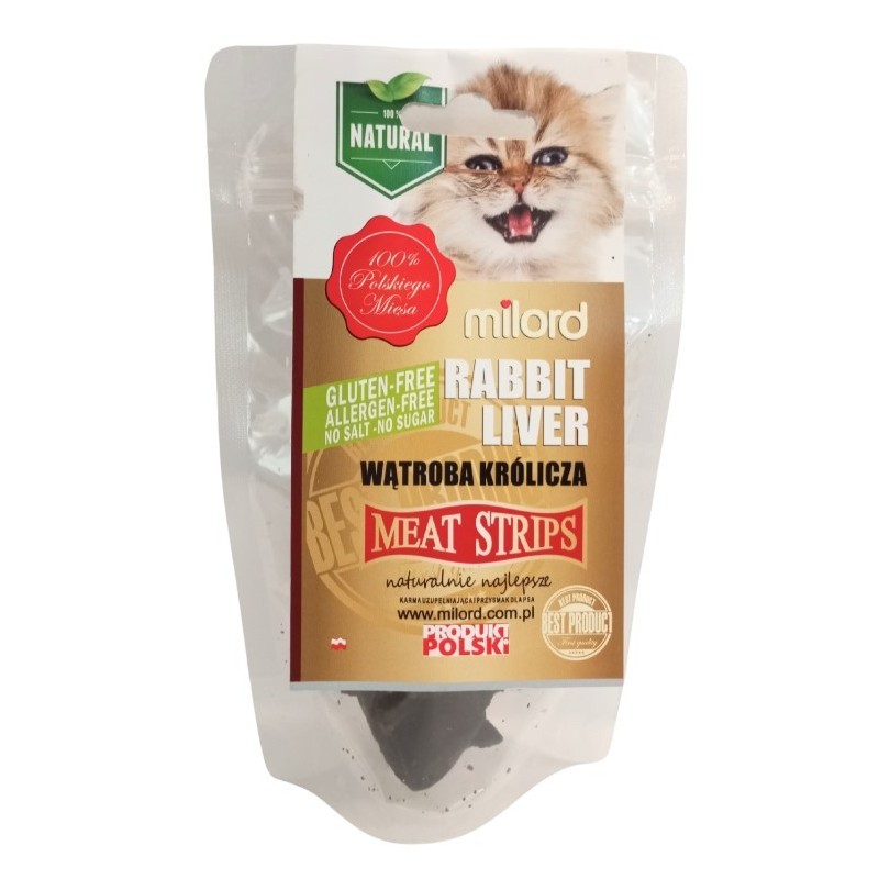 MILORD MEAT KOT Suszone Przysmaki - Paski z Wątroby Króliczej 40g