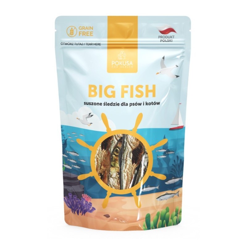 POKUSA BIG FISH Suszone Śledzie dla psów i kotów 60g