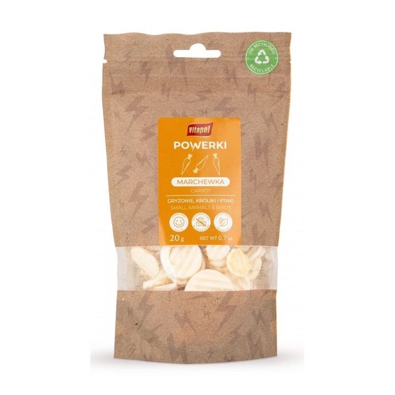 VITAPOL Powerki Marchew liofilizowana dla gryzoni, królika oraz ptaków egzotycznych 20g