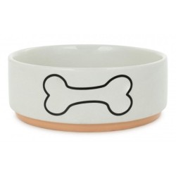 BARRY KING Miska ceramiczna dla psa z nadrukiem kości na podstawce - biała 12 cm
