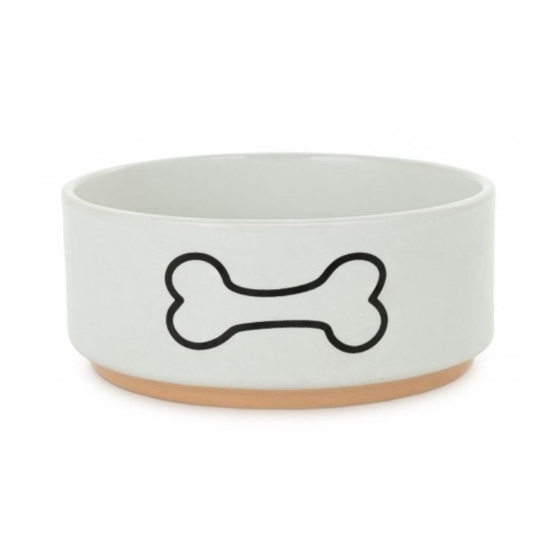 BARRY KING Miska ceramiczna dla psa z nadrukiem kości na podstawce - biała 12 cm