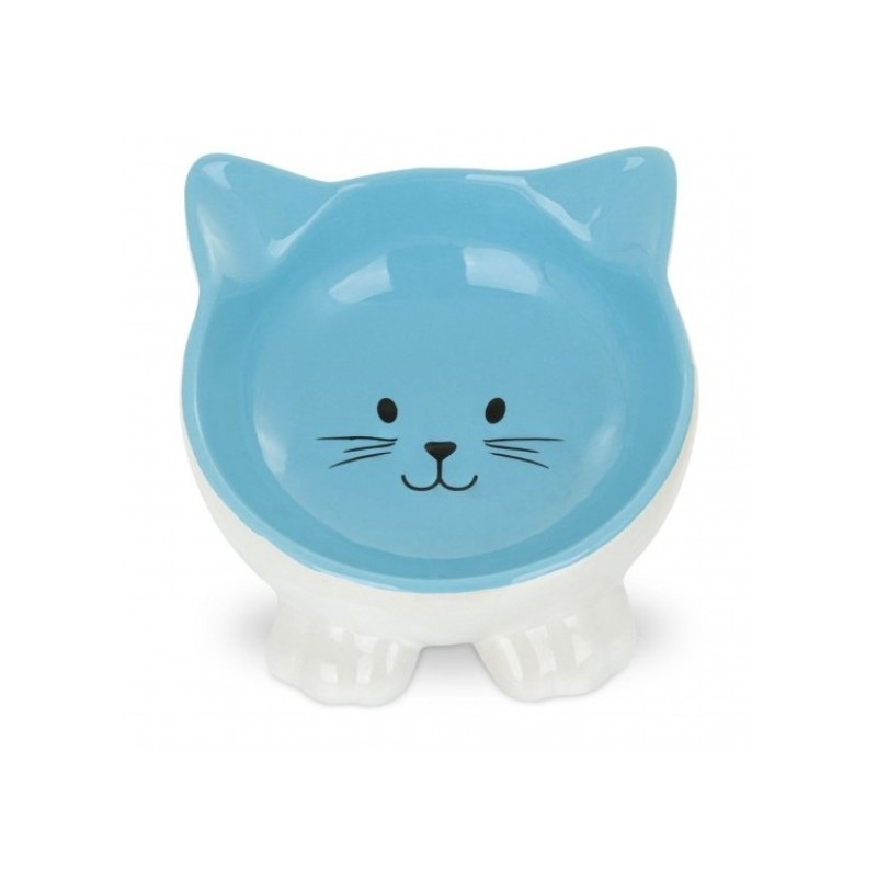 BARRY KING Miska ceramiczna dla kota w kształcie kota na nóżkach 11,5 cm - niebieska