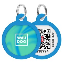 WAUDOG Smart ID metalowa zawieszka z QR-paszportem, wzór niebieski gradient okrągły 30mm