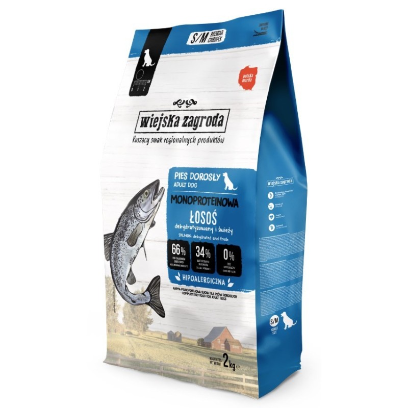 WIEJSKA ZAGRODA PIES Monobiałkowa Łosoś - rozmiar chrupek S/M 6 kg