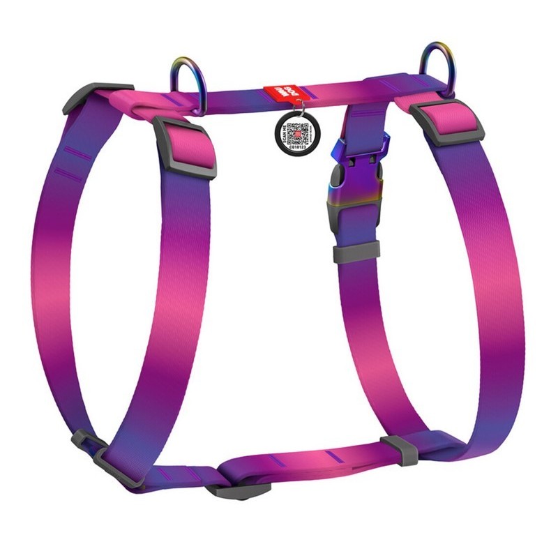 WAUDOG Nylon Recycled szelki anatomiczne w kształcie litery H z QR-paszportem, gradient fioletowy L