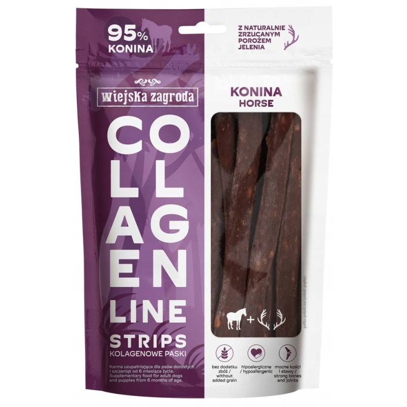 WIEJSKA ZAGRODA PIES Kolagenowe paski Konina 90g
