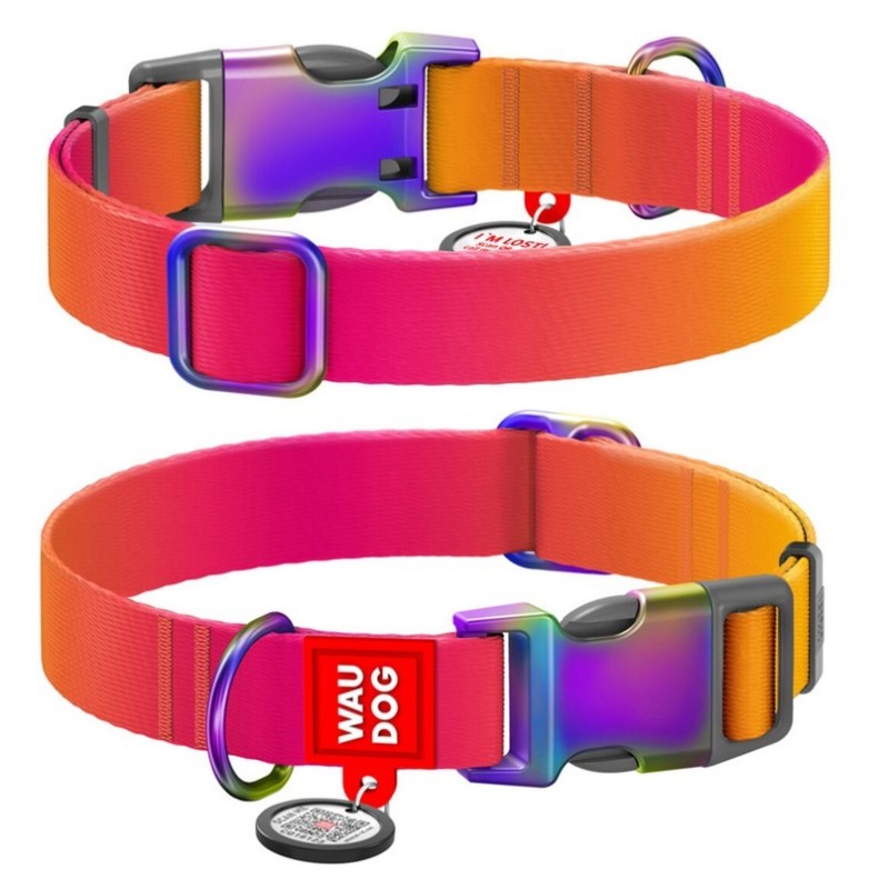 WAUDOG Nylon obroża Recycled nylonowa z QR-paszportem gradient pomarańczowy S