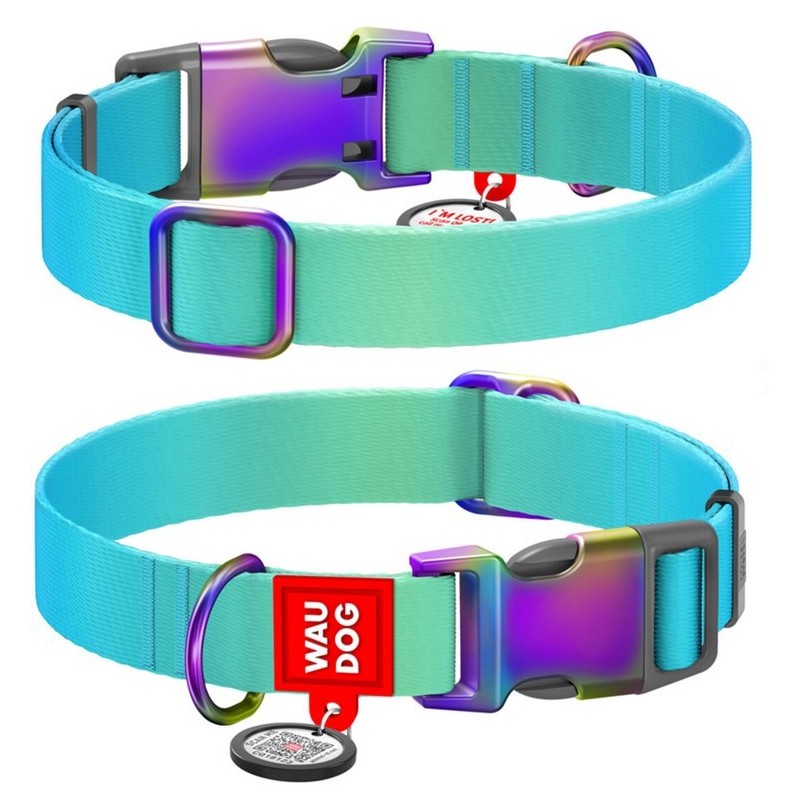 WAUDOG Nylon obroża Recycled nylonowa z QR-paszportem gradient niebieski M