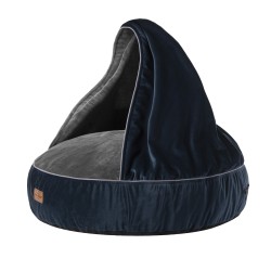 RECOBED Pufa z kocykiem Welurowe szary/granat M - 70 cm