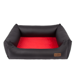 RECOBED Kanapa Lincoln ekoskóra czarny&czerwony rozmiar S: 65 x 50 x 18 cm