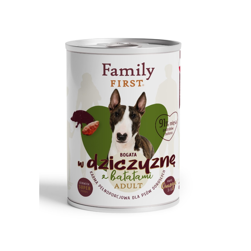 FAMILY FIRST Puszka dla psa Bogata w dziczyznę z batatami 400g
