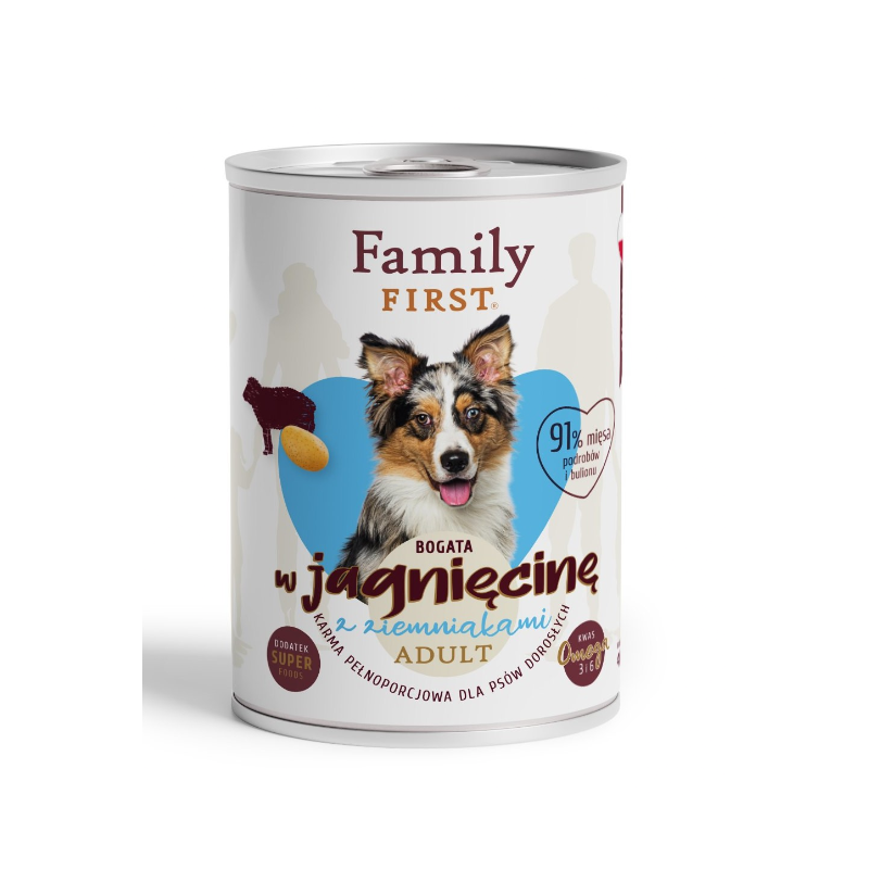 FAMILY FIRST Puszka dla psa Bogata w jagnięcinę z ziemniakami 400g