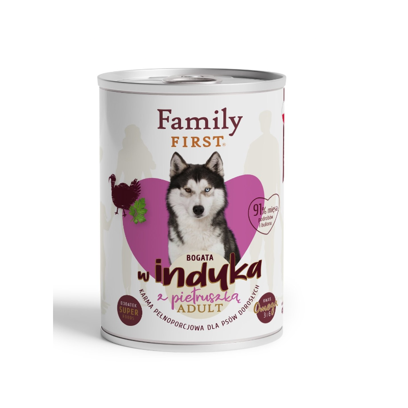 FAMILY FIRST Puszka dla psa Bogata w indyka z pietruszką 400g