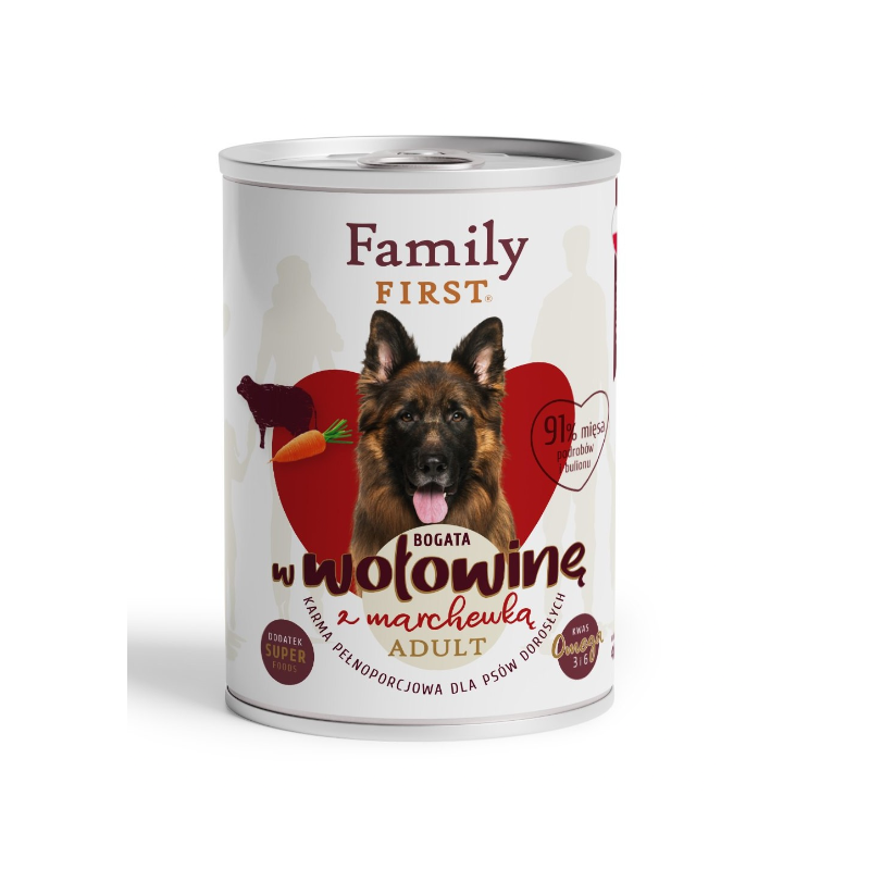 FAMILY FIRST Puszka dla psa Bogata w wołowinę z marchewką 400g