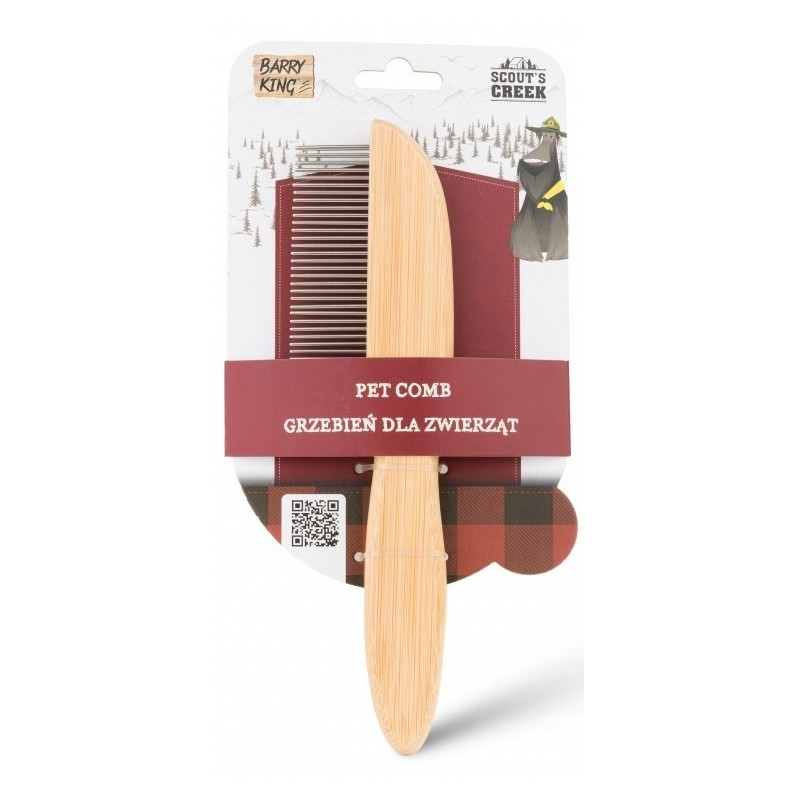 BARRY KING Grzebień dla zwierząt z bambusową rączką 5,5 x 21,5 cm