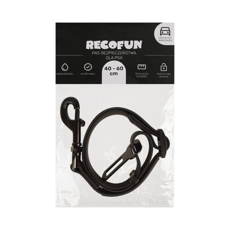 RECOFUN RecoFun pas bezpieczeństwa dla psa z PVC czarny 40-60cm
