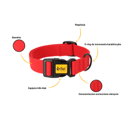 DINGO Obroża z taśmy bawełnianej - czerwona 3,0 x 65 cm