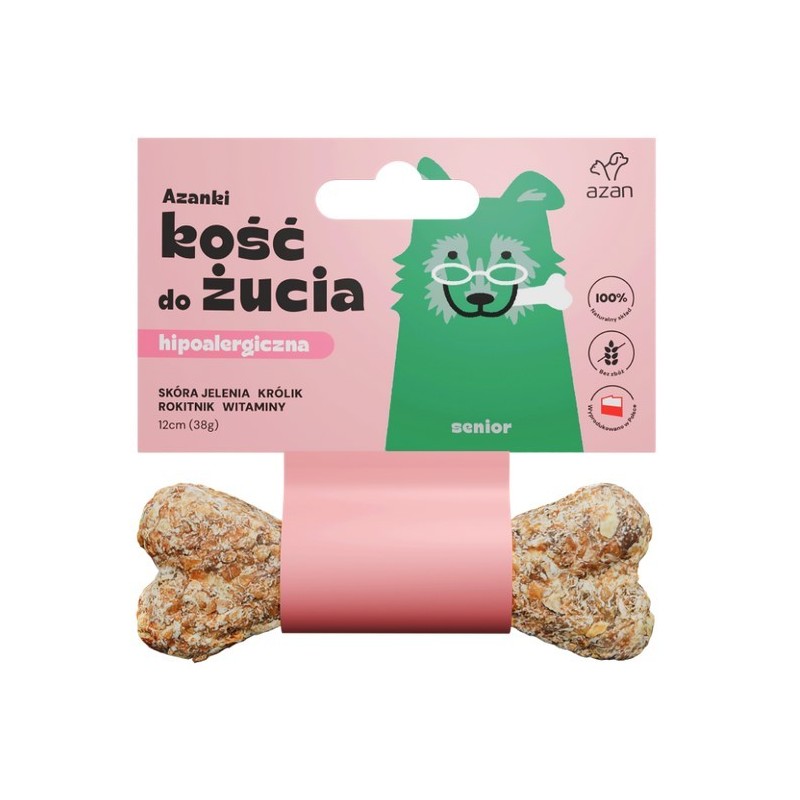 AZANKI Kość hipoalergiczna ze skóry jelenia z królikiem z dodatkiem witamin SENIOR 12 cm