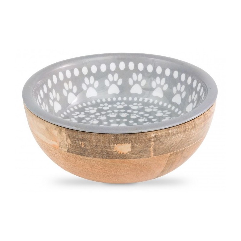 BARRY KING Miska dla psa z drewnianą obudową Paw Decal 18 cm - szara