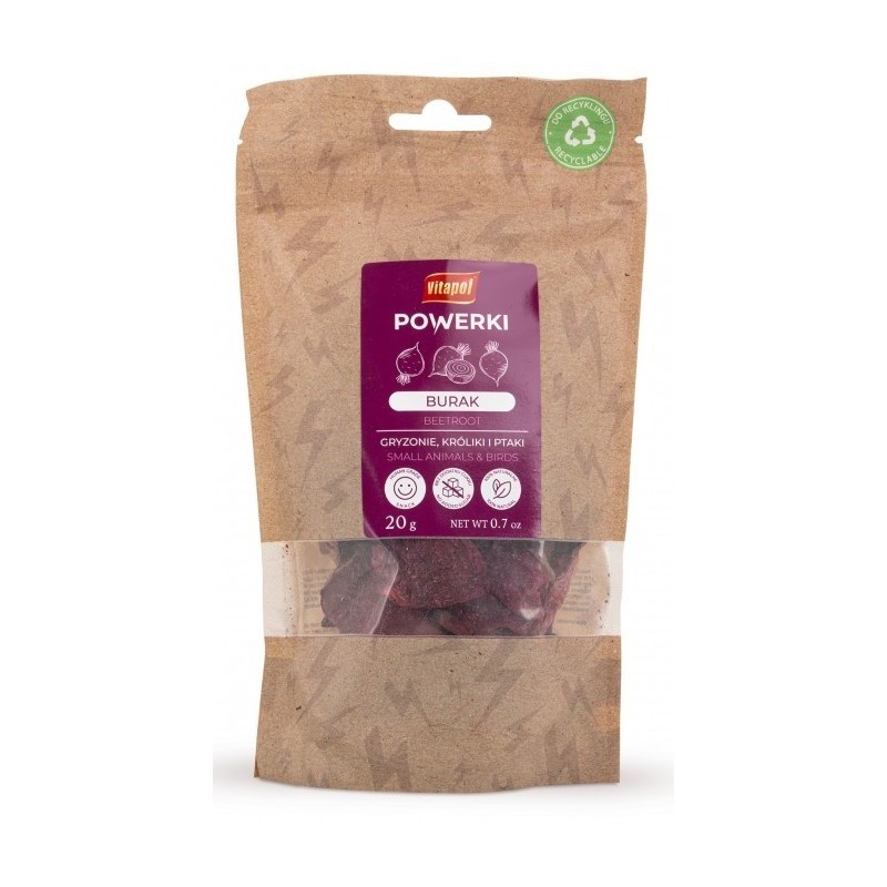 VITAPOL Powerki Burak liofilizowany dla gryzoni, królika oraz ptaków egzotycznych 20g