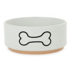 BARRY KING Miska ceramiczna dla psa z nadrukiem kości na podstawce - biała 12 cm