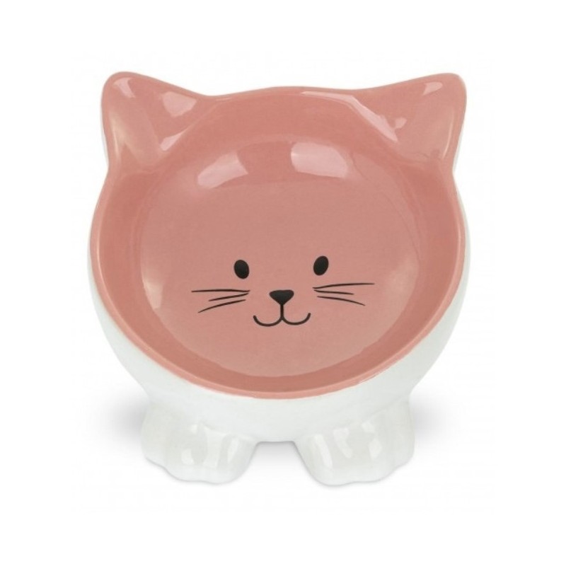 BARRY KING Miska ceramiczna dla kota w kształcie kota na nóżkach 11,5 cm - różowa